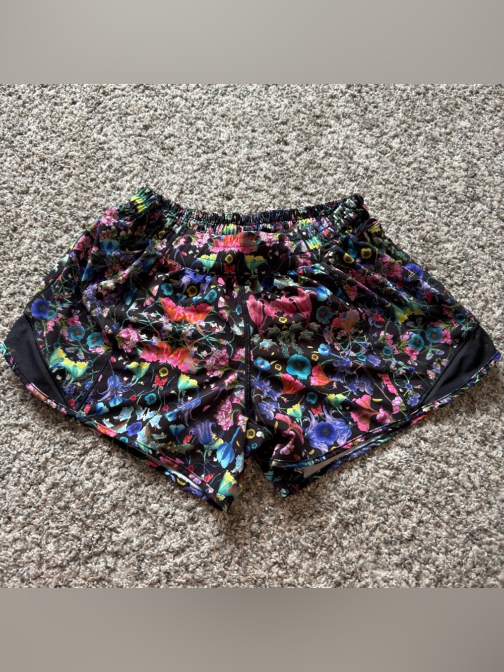 lululemon athletica Black Floral-Print Athletic Shorts